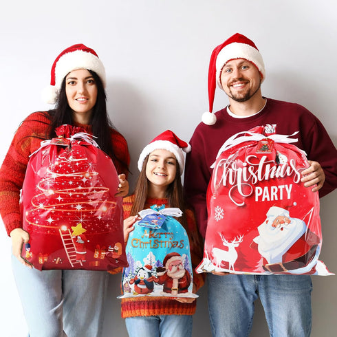 YIGOYIHU 30PCS 5 4 Christmas Gift Bags Drawstring - Christmas Gift Bags Assorted Sizes - Designs Size Xmas Bag Bulk