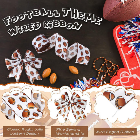 Football Wired Ribbon, 2 Rolls 20 Yards, 2 Inches Wide Football Printed for DIY Crafts, Wreath Bow Package Wrapping