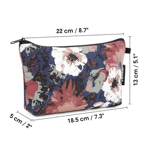 WANDF Cosmetic Bag for Women, Makeup Bag Organizer Mini Pouch for Purse, Water Resistant Gift (Blue Flower)
