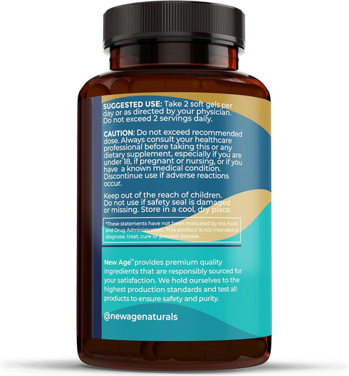 NEW AGE Omega 3 Fish Oil 2500mg Supplement - Non GMO, EPA, DHA Fatty Acids, Gluten Free (180 Softgels)