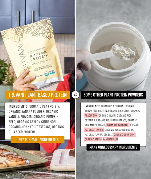 Truvani Vegan Pea Protein Powder | Banana Cinnamon | 20g Organic Plant-Based Protein | 1 Serving | Keto