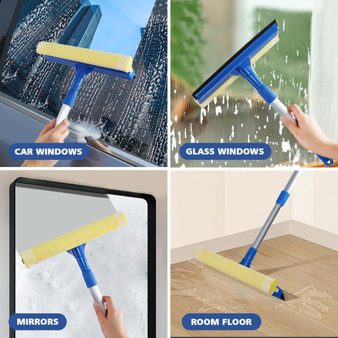 Professional Window Squeegee, 2 in 1 Cleaner with Long Stainless Steel Handle for Glass, Shower, and Outdoor Cleaning