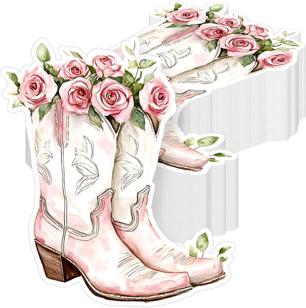 Janlaugh 100 Pcs Pink Western Cowgirl Spring Floral Napkins Paper Pink Boot Floral