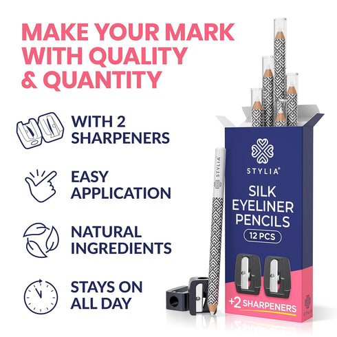 Stylia Waterproof White Eyeliner Pencil for Women, Long-Lasting Microblading Supplies Brow Pencil for Defining &