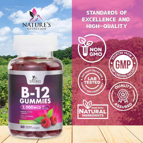 B12 Gummies for Adults, Extra Strength Energy 3000 mcg, Chewable Dietary Supplement for Metabolism & Immune Support