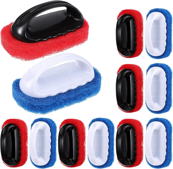 xozeooeu 12 Pack Handled Scrubber Set, Non-Scratch Reusable Scouring Pads with Handle for