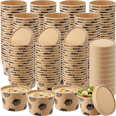 Ninehaoou 100 8 oz Pcs Paper Soup Containers with Lids Disposable Kraft Paper Food Container Hot and Cold Soup Bowls