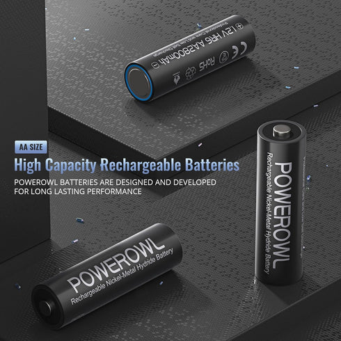 POWEROWL 2800mAh 1200 8 Count AA Batteries Rechargeable w/Charger Kit, High Capacity Cycles Double A Battery