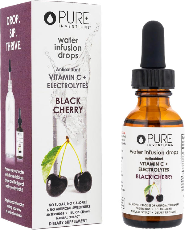 Pure Inventions Antioxidant Vitamin C + Electrolytes - Black Cherry Water Infusion Drops, 30 Servings