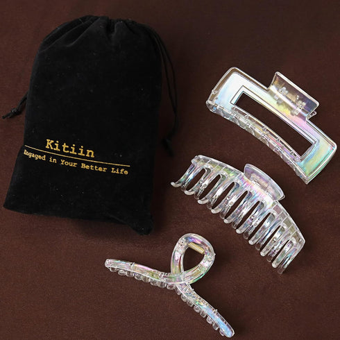Iridescent Hair Claw Clips for Women and Girls - Colorful Strong Jaw Clips (3 Pcs)