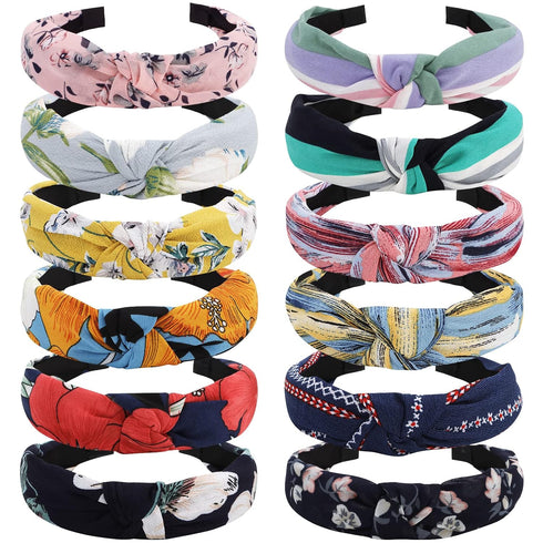 VELSCRUN 12 Pcs Knotted Headbands for Women Girls, Wide Boho Bandeau Knot Turban Hair Accessories