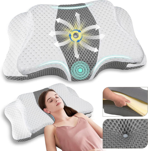 Pain Relief Memory Foam Neck Support Pillow, Adjustable Ergonomic Contour Pillow for Cozy Sleeping, Orthopedic