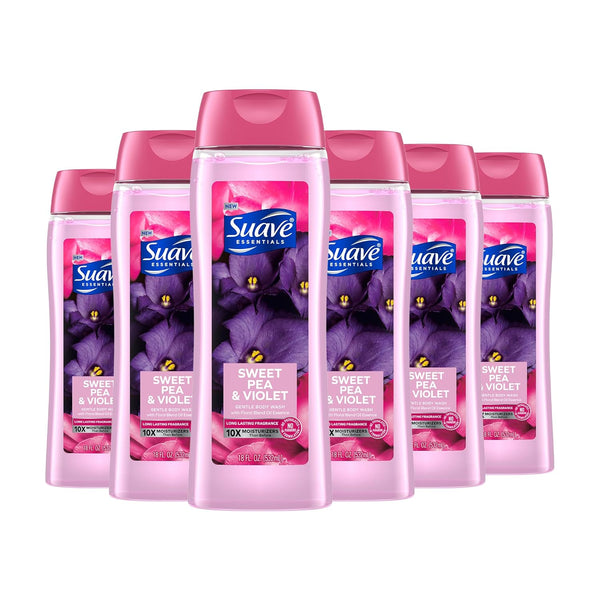 Suave Moisturizing Body Wash, Sweet Pea Violet and Vitamin E Extract, 18 Fl Oz (Pack of 6)