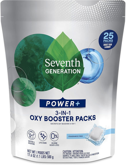 Seventh Generation Oxy Booster Stain Remover Packs, 25 Count | Fragrance Free Power+ Stain Remover for Clothes