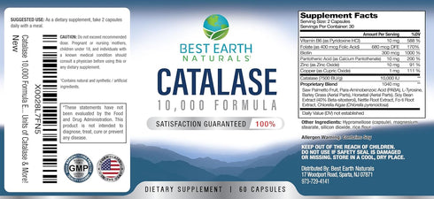 Best Earth Naturals Catalase Supplement 10,000 with Saw Palmetto, Biotin, Fo-Ti, PABA - Hair Supplements for Strong