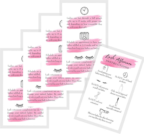 Lash Extension Aftercare Instructions Cards, 50 Pack Double Sided 3.5 x 2" After Care for 2-3 Week Fillers