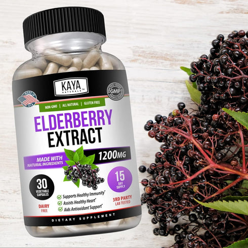 Kaya Naturals Elderberry Immune Support, 1200mg Elderberry Extract, Premium Antioxidant Vitamins, 30 Count