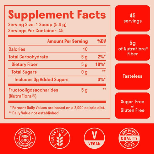 Prebiotic Fiber Powder - Unflavored & Sugar Free | 45 Servings | Organic Soluble Fiber Supplement to Support Digestion, Gut Health & Help Maintain Regularity - 1 Scoop of Unflavored Fiber Powder Daily