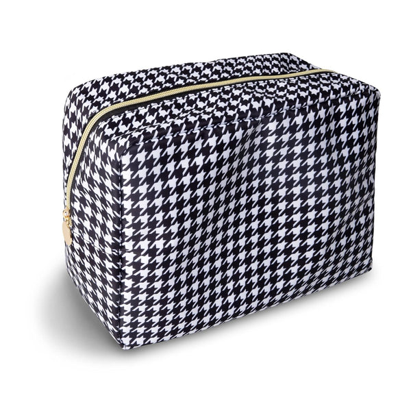 Waterproof Large Makeup Bag Pouch, Nylon Women Travel Toiletry Storage Bag, Houndstooth Cosmetic Organizer for Girls