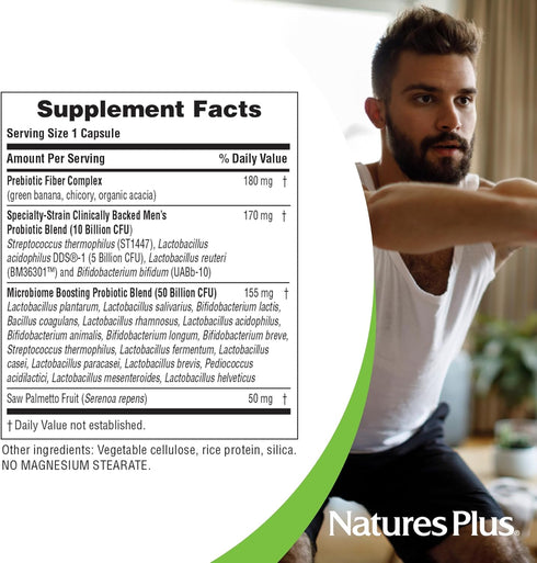 Natures Plus GI Natural Probiotic Men - 30 Capsules for Digestive & Prostate Health, Immune Strength, Gluten Free