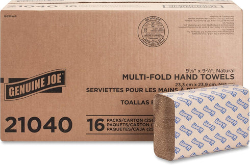 Genuine Joe Multifold Natural Towels - 9.25" x 9.40", Pack of 4000, Packaging may vary