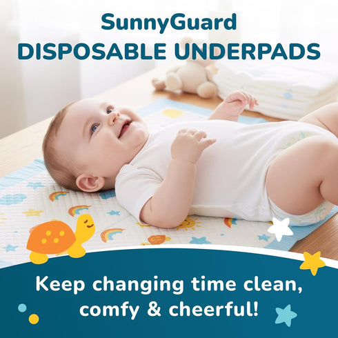 SunnyGuard 13 18 Inches, 50 6 33 46 CM Disposable Changing Pads for Baby x Diaper Changing Pad with Unique Design