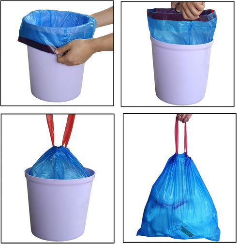 3 Gallon Blue Drawstring Small Trash Bags - 220 Counts Garbage Bags