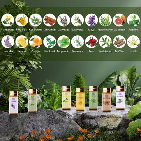 Pure Essential Oil Set 20 Pcs, For Oil Diffuser, Candle Making, Home Apartment, Skin Care, Aromatherapy Diffuser-Tea Tree, Lavender, Lemon, Peppemint, Eucalyptus, Cinnamon, Rose, Sandalwood, Patchouli