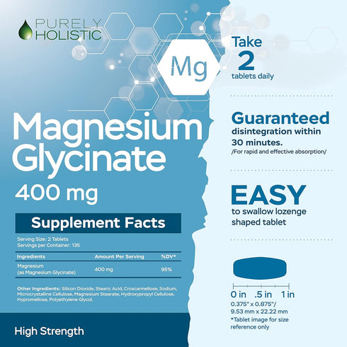 Magnesium Glycinate 400mg - 270 Tablets, Highly Bioavailable Elemental Magnesium for Sleep, Stress Relief