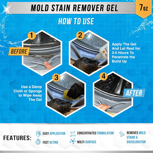 ACTIVE Mold Stain Remover Gel Cleaner - Heavy Duty Stain Cleaner for Front Loader Washing Machine Seal, 7 Fl Oz