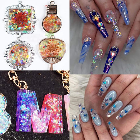 LoveOurHome Nail Glitters Sequins Set, Mixed Shaped Holographic Glitter Flakes for Makeup Crafts and Nail Decorations