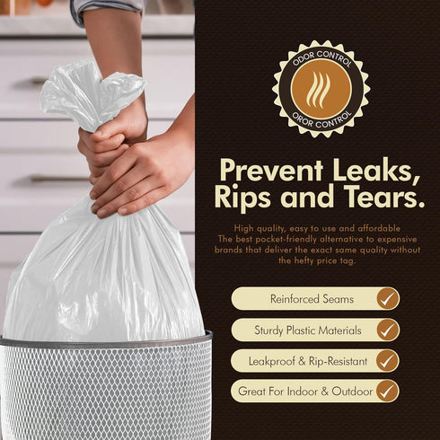 PAMI Small 4-Gallon Trash Bags, White, 150 Bags, Strong Multipurpose Plastic Wastebasket Liners