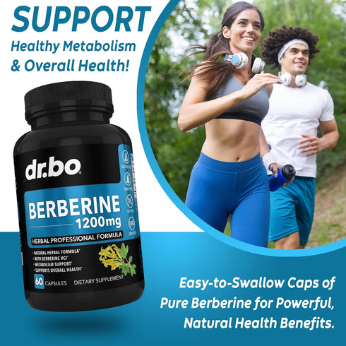 Berberine Supplement Capsules, 1200mg HCL for Healthy Metabolic Support, 60 Pills, Pure Berberine