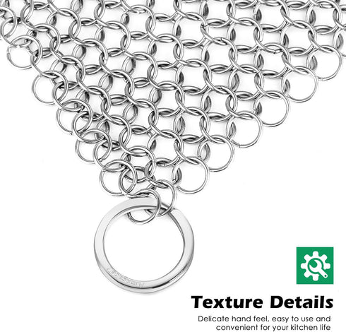 AMAGABELI GARDEN & HOME 10”x10” Stainless Steel Cast Iron Cleaner - Chainmail Scrubber for Cookware Accessories