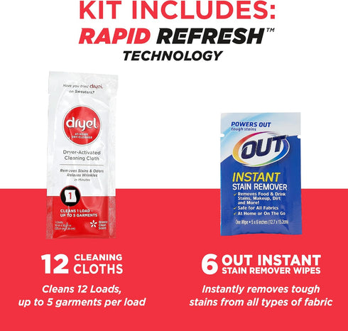 dryel At-Home Dry Cleaner Kit, New and Improved with Rapid Refresh Technology, 12 Loads with Stain Remover