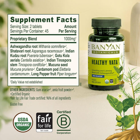 Thoughts-90 Banyan Botanicals Organic Healthy Vata Grounding & Stability Supplementwith Ashwagandha, Shatavari