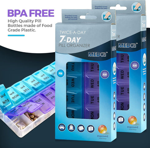Pack 2 MEDca Weekly Pill Organizer, Twice-a-Day