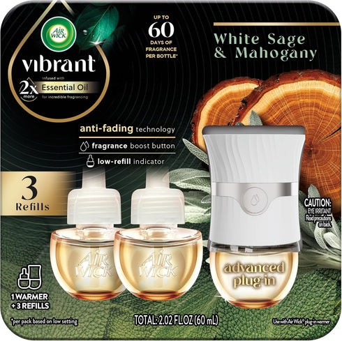 Air Wick Scented Oil Starter Kit, 1+3 Advanced, White Sage Mahogany