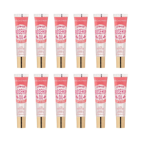Ruby Kisses Broadway Vita-Lip Clear Lip Gloss, 12 Pack with Rosehip Oil, Ultra-Hydrating Formula, High-Shine Non-Sticky