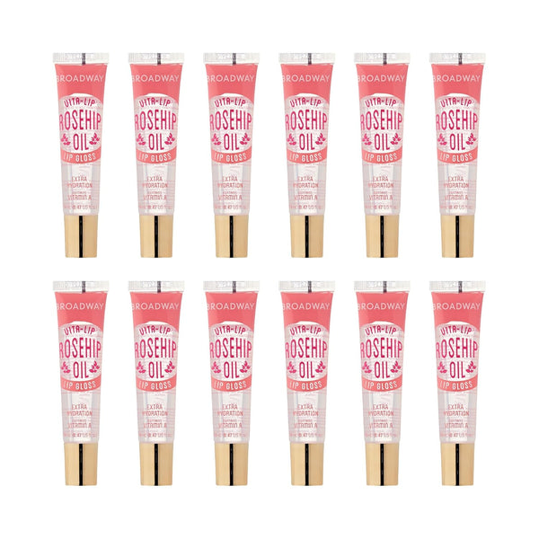 Ruby Kisses Broadway Vita-Lip Clear Lip Gloss, 12 Pack with Rosehip Oil, Ultra-Hydrating Formula, High-Shine Non-Sticky
