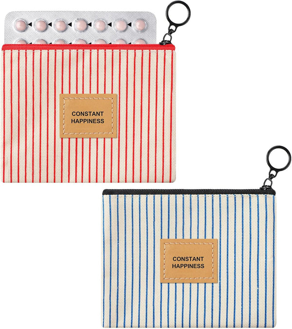 Minatee 2 Pcs Birth Control Pill Packet, 4.7 x 3.6 Inch Canvas Wallet