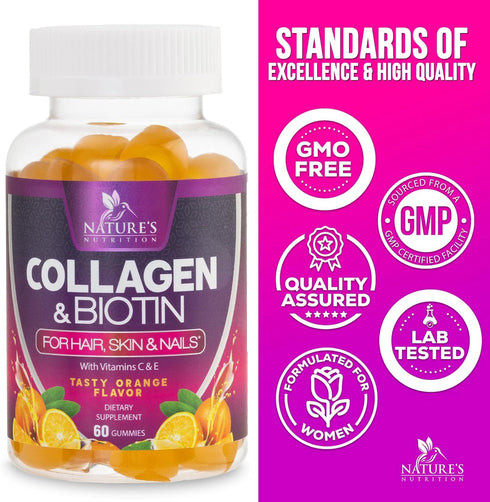 Collagen Peptides, 60 Count, Hair Supplements for Hair Growth Support with Biotin and Vitamin C