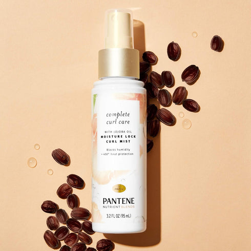 Pantene Heat Protectant Spray - Jojoba Oil Curl Mist for Curly Hair, Nutrient Blends, Sulfate Free, 3.2 fl oz Twin Pack