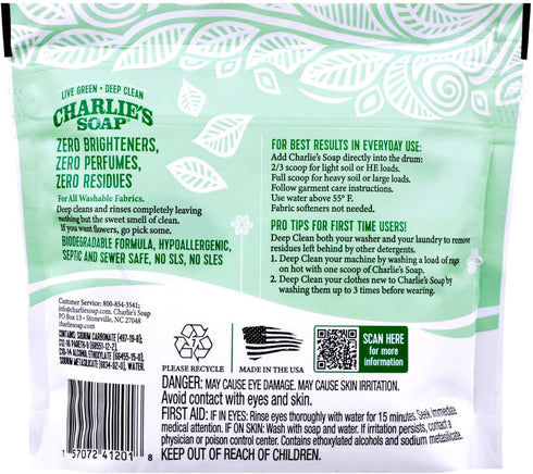 Charlie’s Soap Laundry Powder, 50 Loads (1 Pack) | Hypoallergenic, Eco-Friendly Deep Cleaning Washing Powder