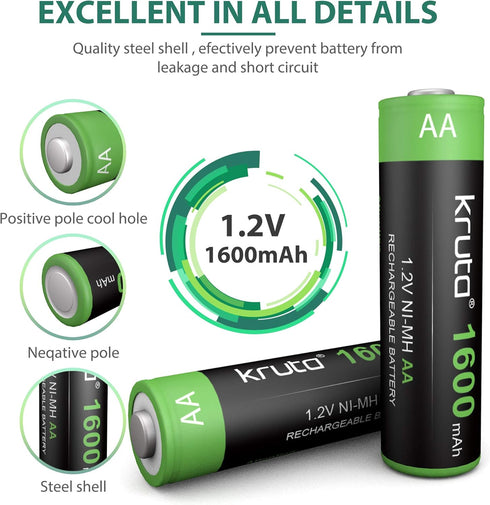 Kruta 1600mah 1.2V Solar Lights Batteries AA High Capacity Ni-MH Rechargeable AA Solar Battery for Outdoor Solar
