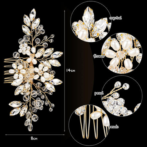 Yeshone 5 Pieces Wedding Hair Comb, Bridal Hair Pins with Crystal Pearl Accessories for Bride Women (Gold)