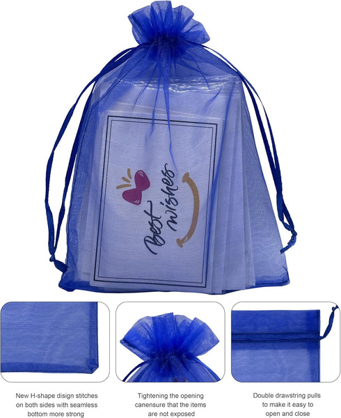100PCS Sheer Organza Bag 5''X7'', Royal Blue Drawstring Jewelry Gift Bags for Baby Shower Wedding Party Favor