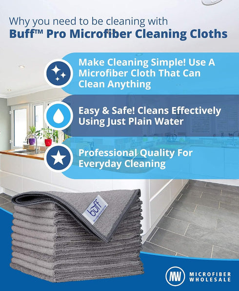 12 Pack MW Pro Multi-Surface Microfiber Cleaning Cloths | Gray | Premium Towels for Cleaning Glass, Kitchens,