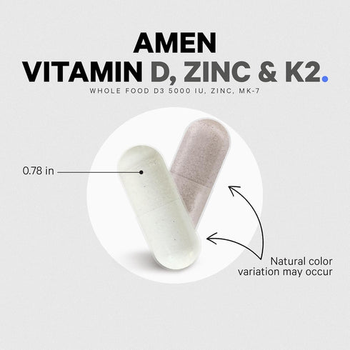 Amen Vitamin D, K2 & Zinc, 5000 IU Cholecalciferol D3 - Organic Whole Food Blend with Apple, Blueberry, Cranberry,