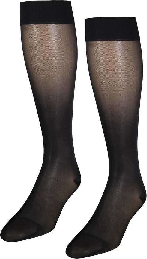 NuVein Sheer Compression Stockings - 15-20 mmHg Support, Women's Medium Denier Nylons, Knee High, Black, X-Large